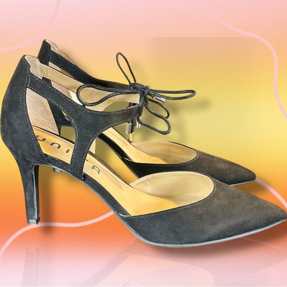 NWOT Unisa ‘Amabelle’ Black Vegan Suede Ankle Tie Stiletto Pumps Size 11 - Picture 6 of 13